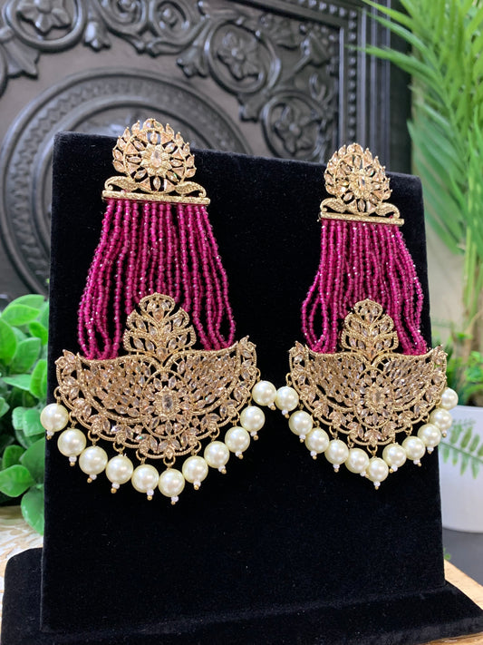 Sage polki fashion statement earring magenta hot pink