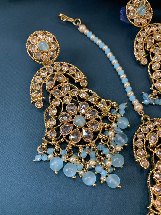 Enaya reverse popki tikka set chandbali style baby blue