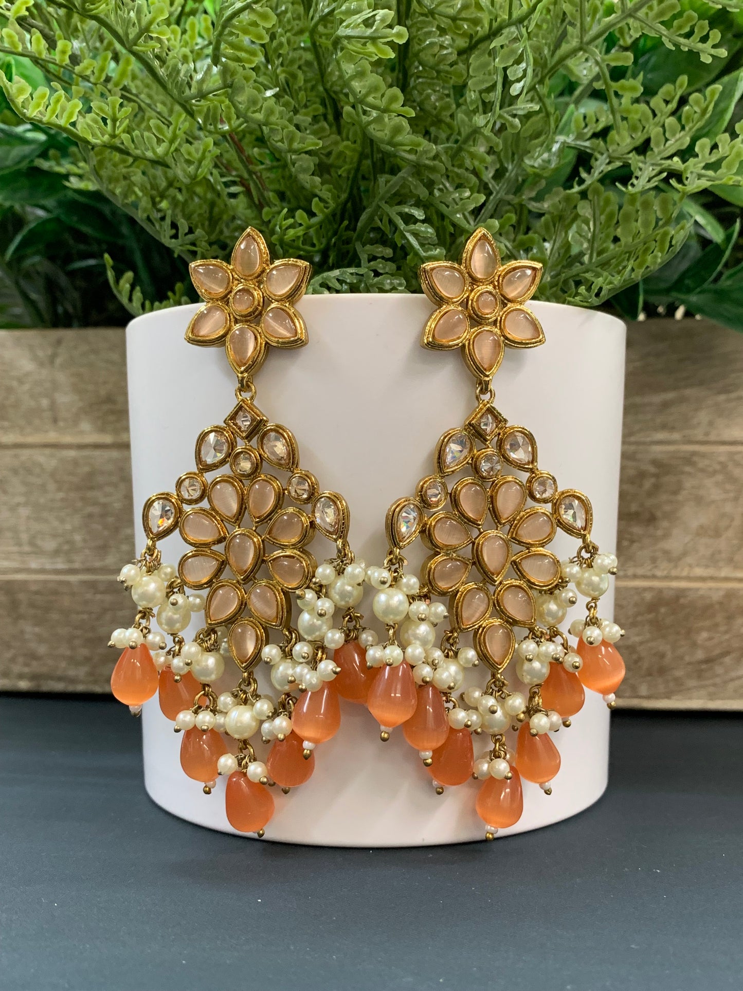 Kelly polki fashion earring monalisa stone peach