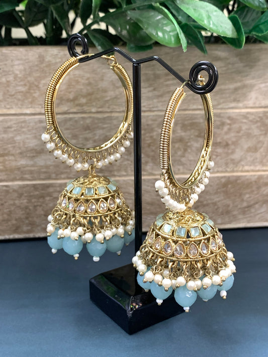 Shabana polki bali hoop jhumki/jhumka light blue