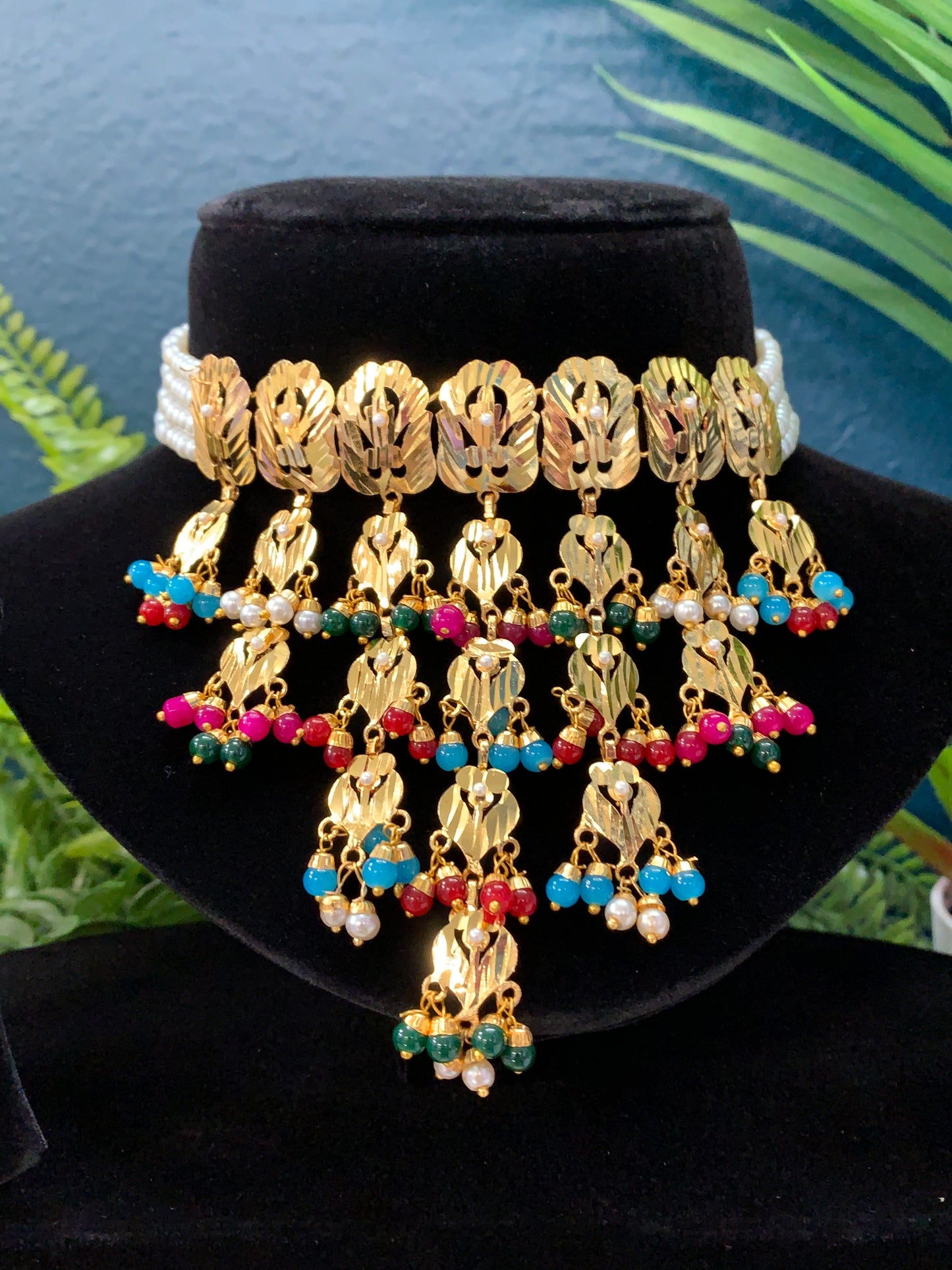 Punjabi traditional jadau jewelry gold plated choker set