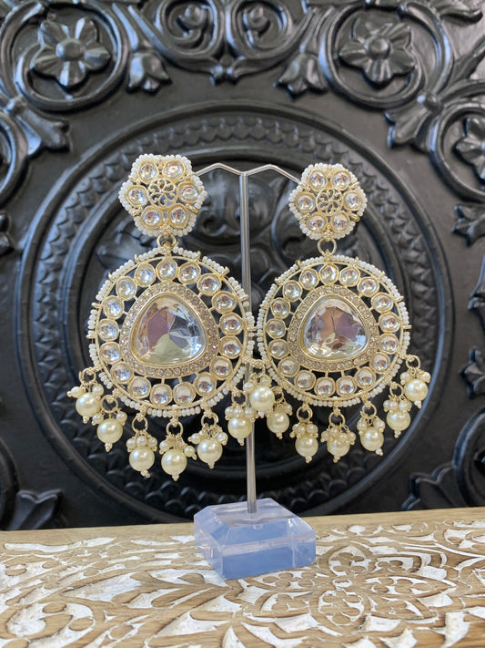 Sid kundan statement earring in gold pearl