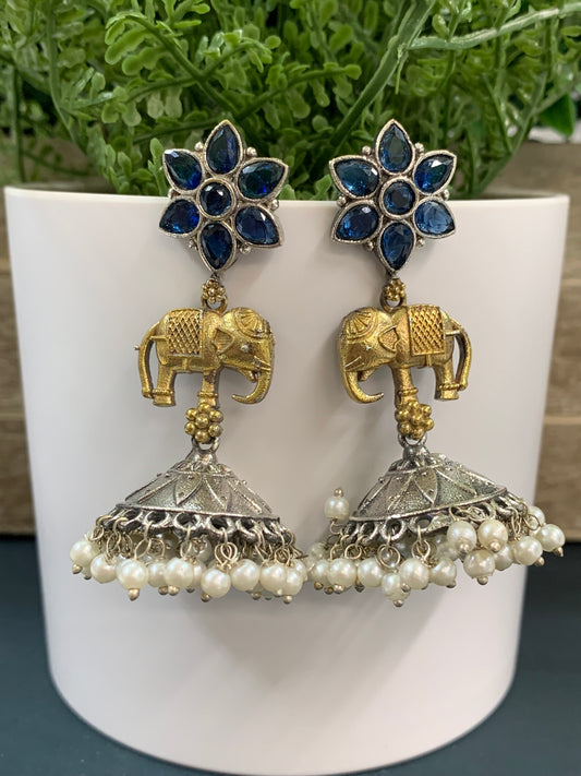 Usher dual tone oxi /gold plated jhumki/ jhumka earring blue