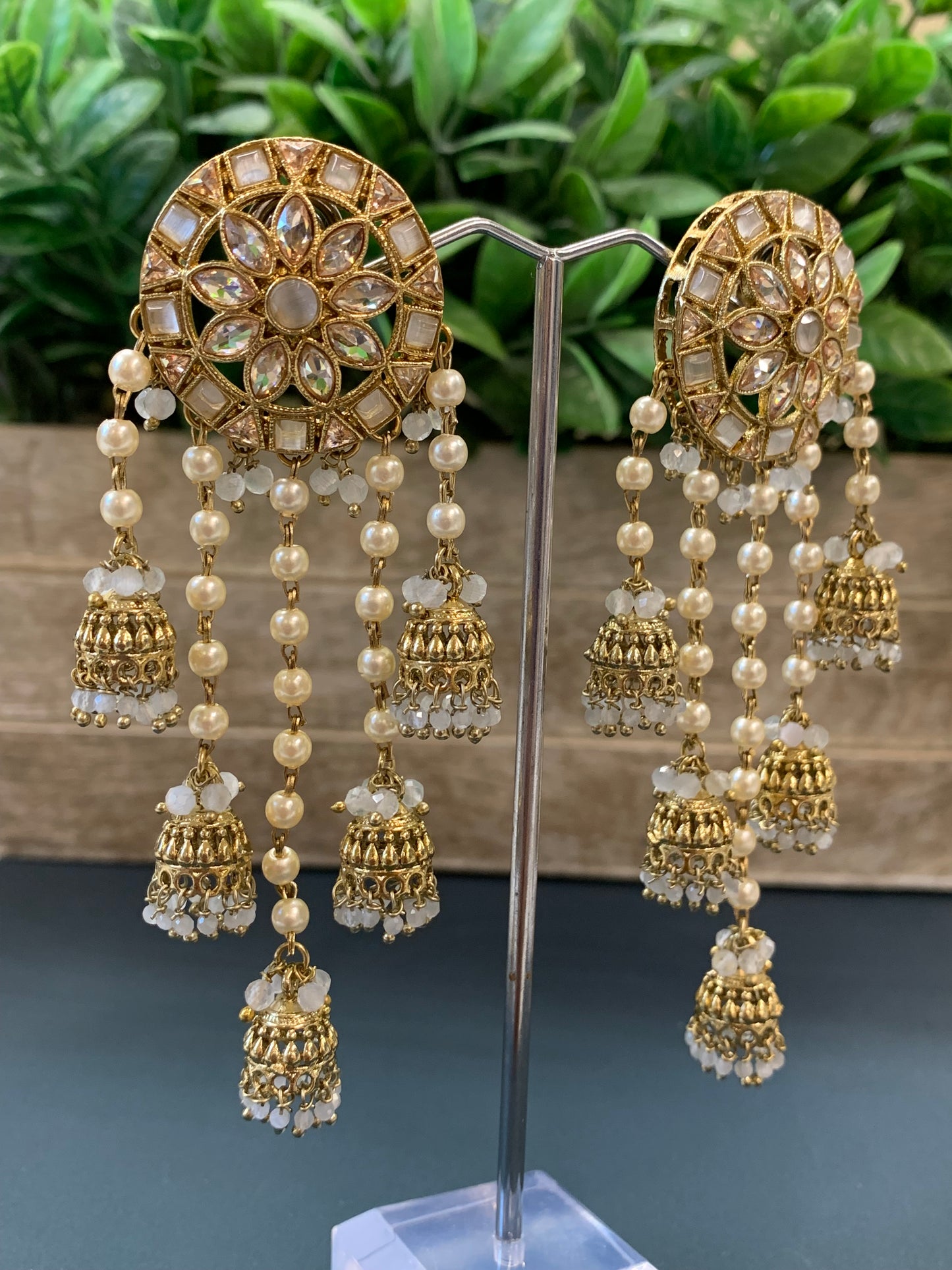 Rowan polki jhumki earring antique polk/ gold /grey