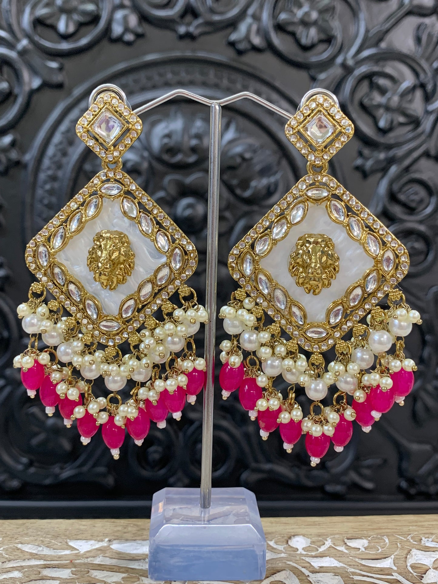 Amaya statement sabyasachi fashion earring tiger detail hot pink/ magenta