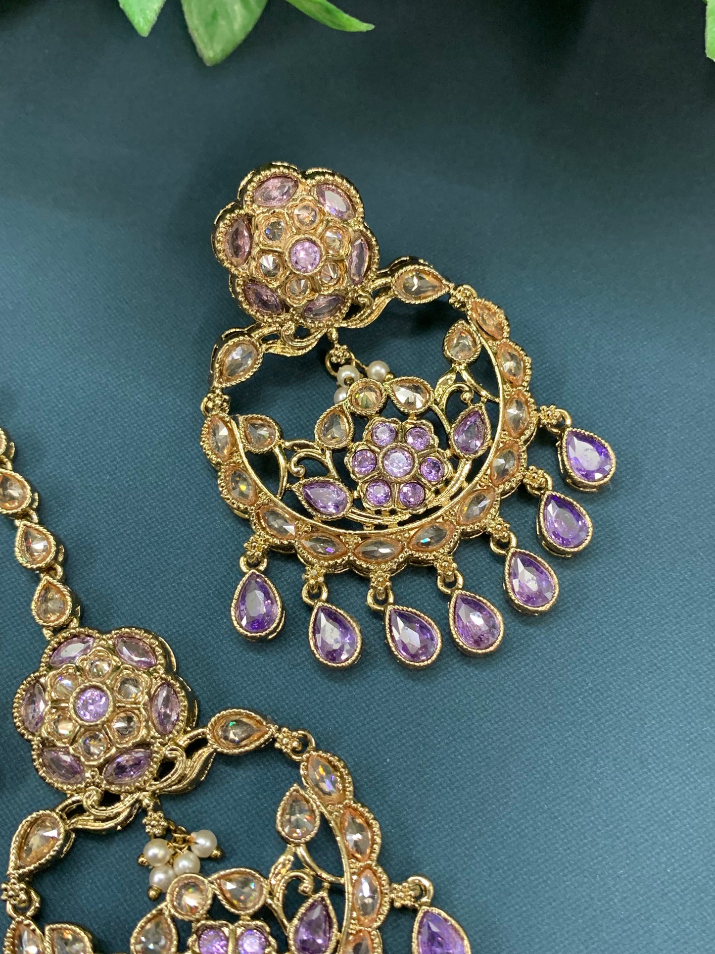 Amna tikka set polki earring tikka lilac/ lavender
