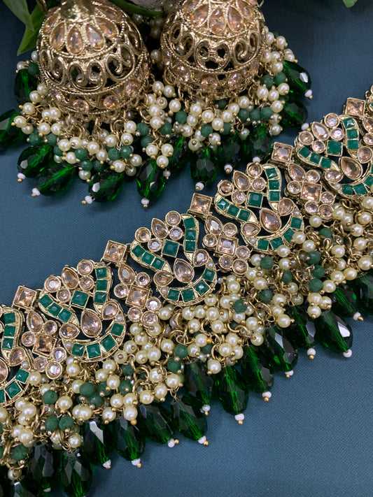 Mayflower choker necklace set with jhumar