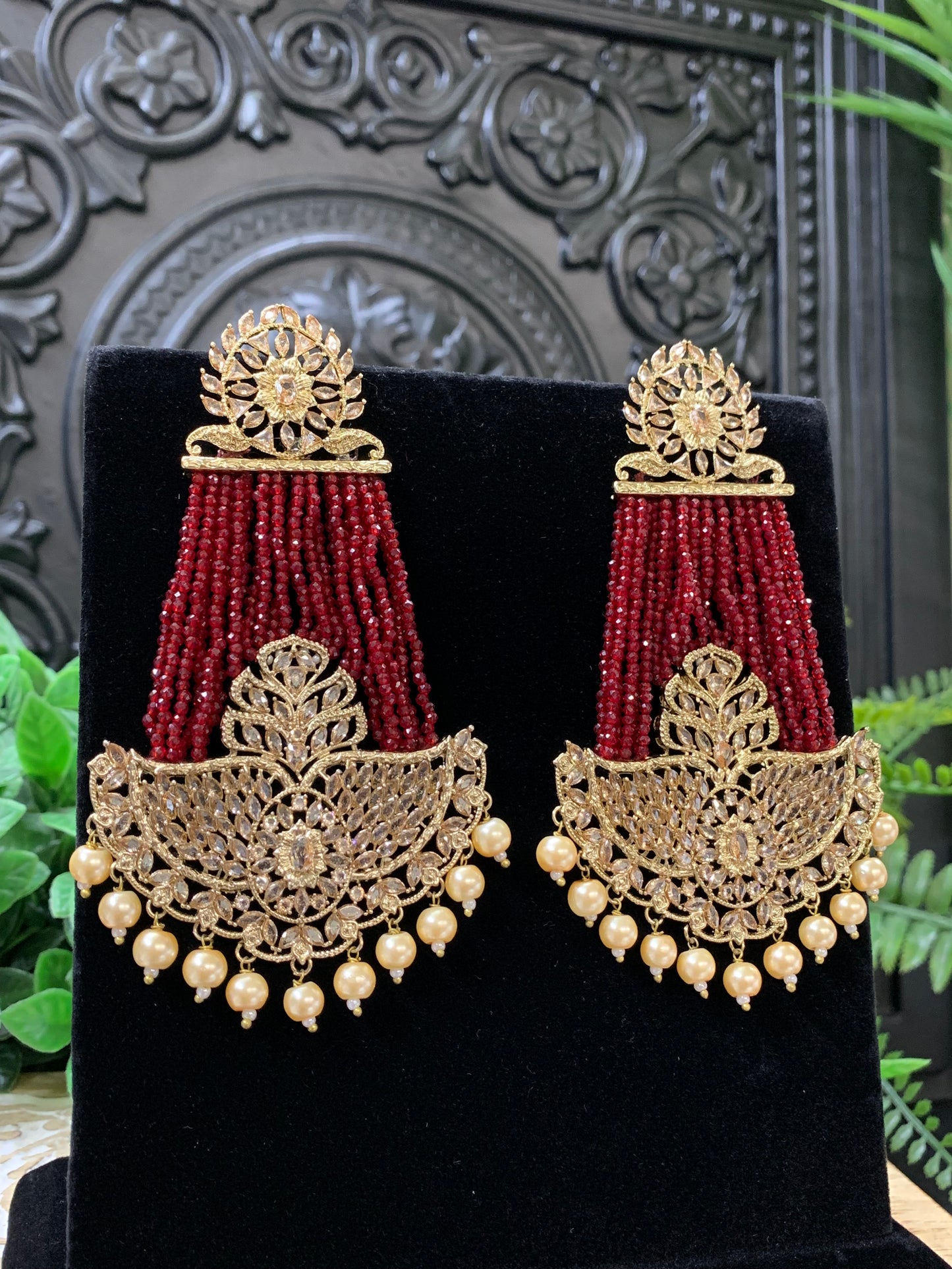 Sage polki fashion statement earring red maroon burgundy