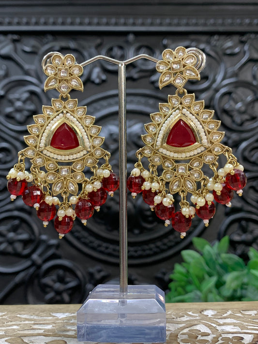 Avery small to medium kundan earring red maroon burgundy