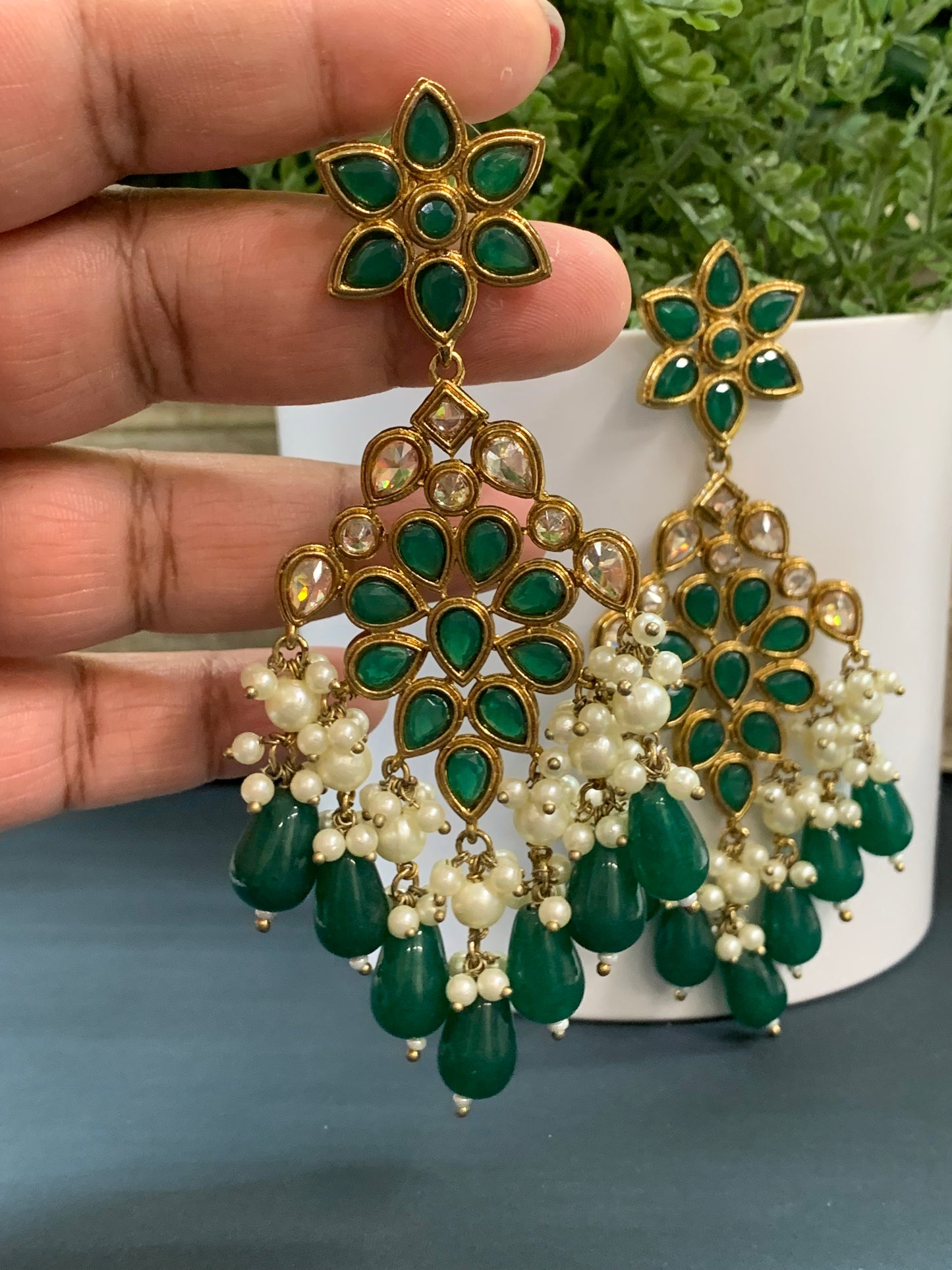 Kelly polki fashion earring monalisa emerald green