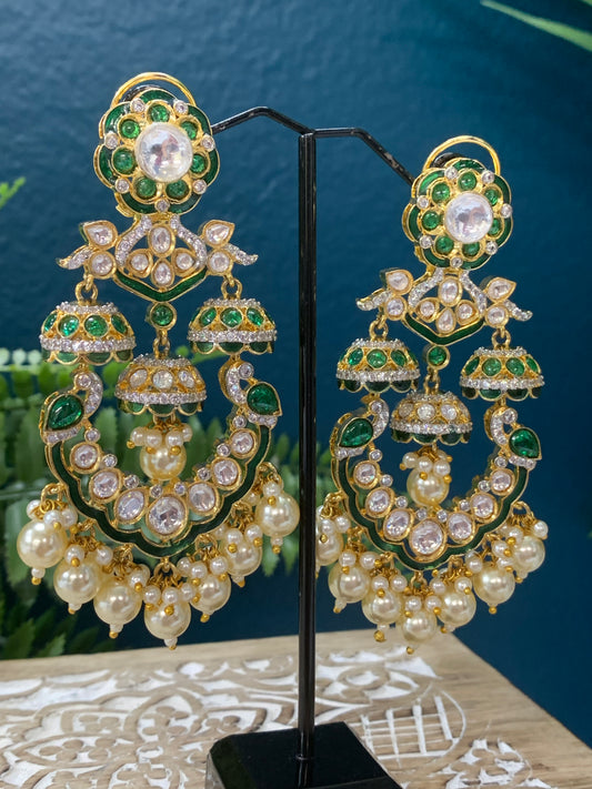 Liyana Mossanite kundan statement jhumki with pota stone work