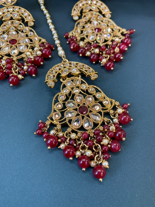 Enaya reverse popki tikka set chandbali style maroon / burgundy