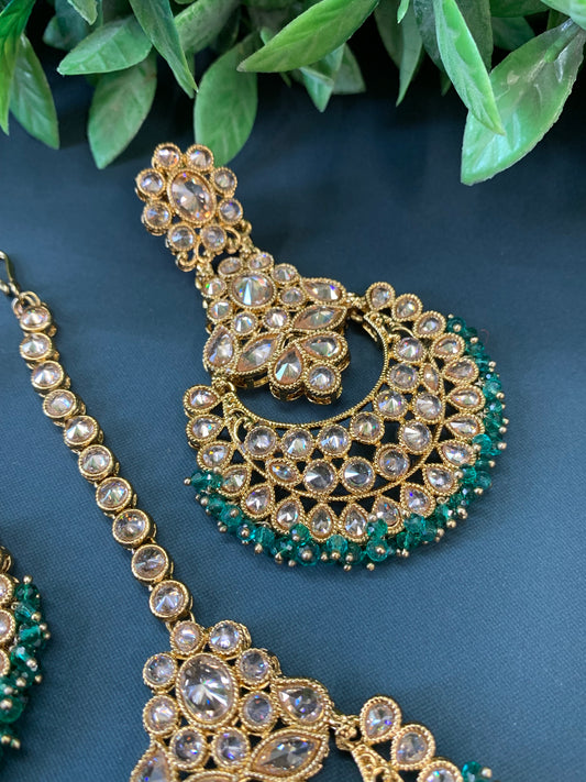 Erin reverse popki tikka set chandbali style transparent teal green