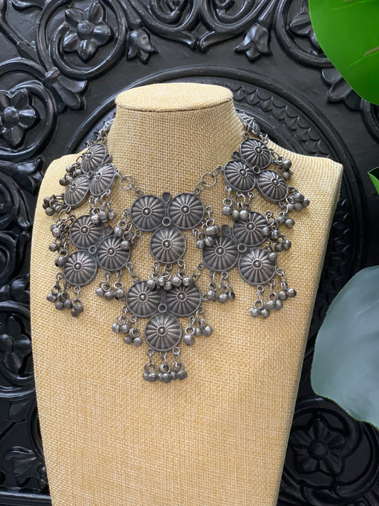 Black metal / German silver / amrapali stone necklace choker