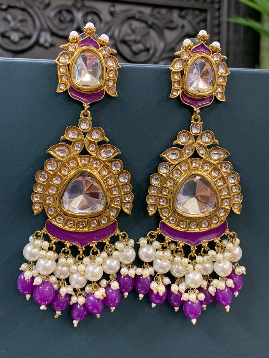 Kim kundan statement fashion earring purple