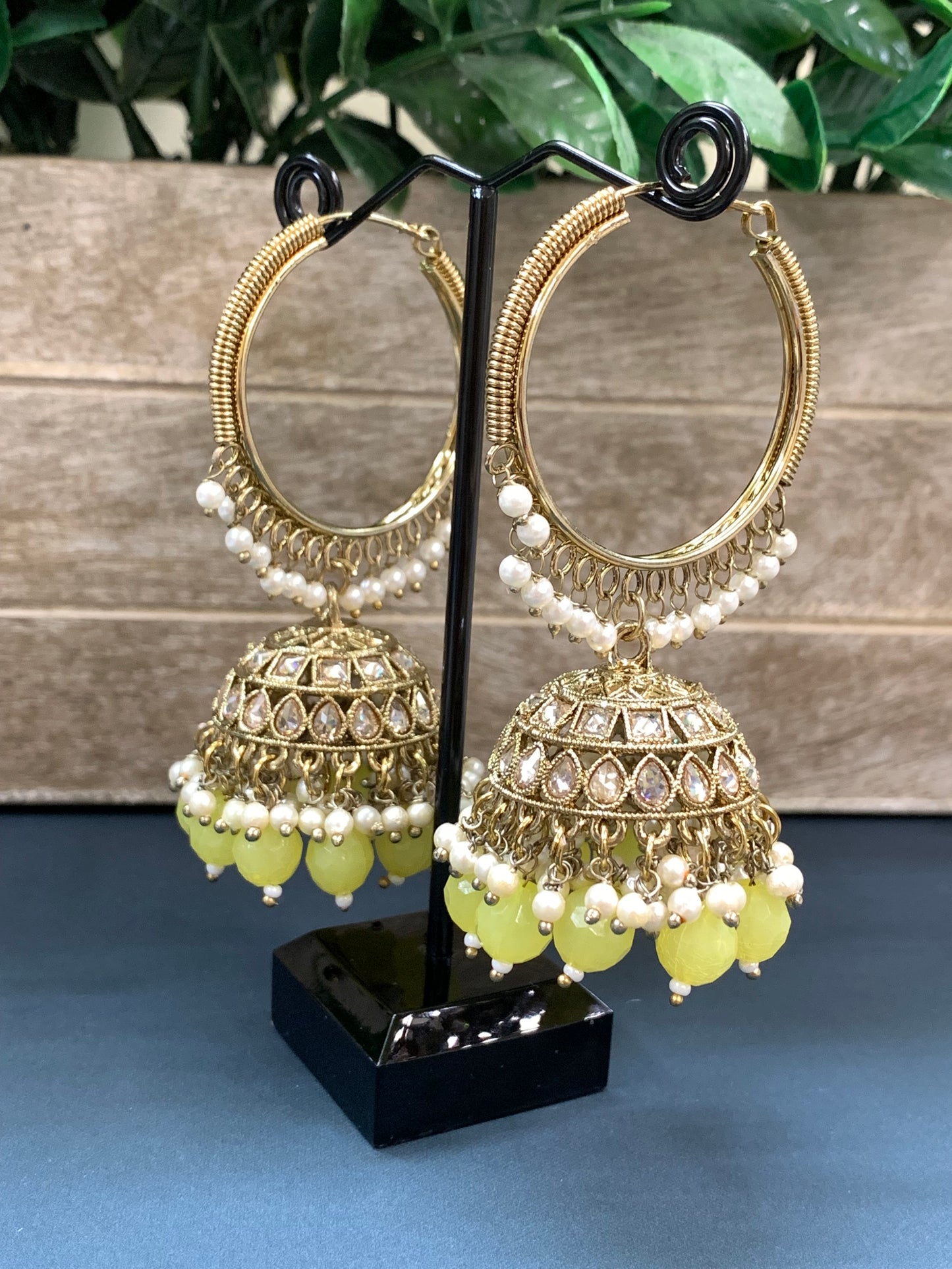 Shabana polki bali hoop jhumki/jhumka pastel lemon