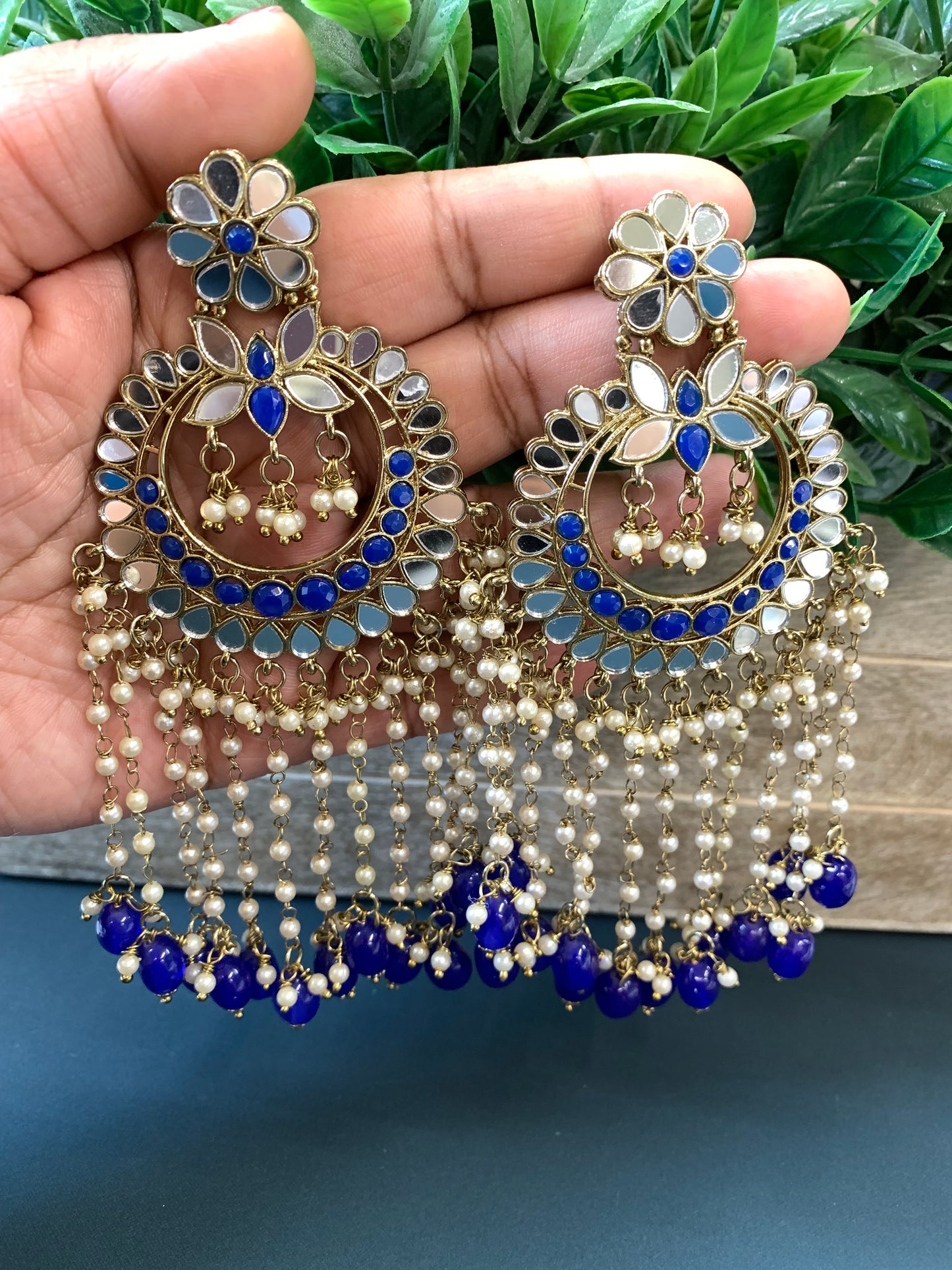 Tanni long chandbali mirror Tikka set dark blue