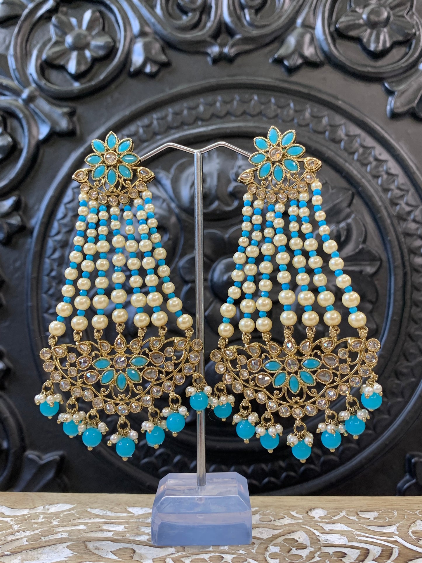 Savana reverse polki fashion statement earring phirozi blue