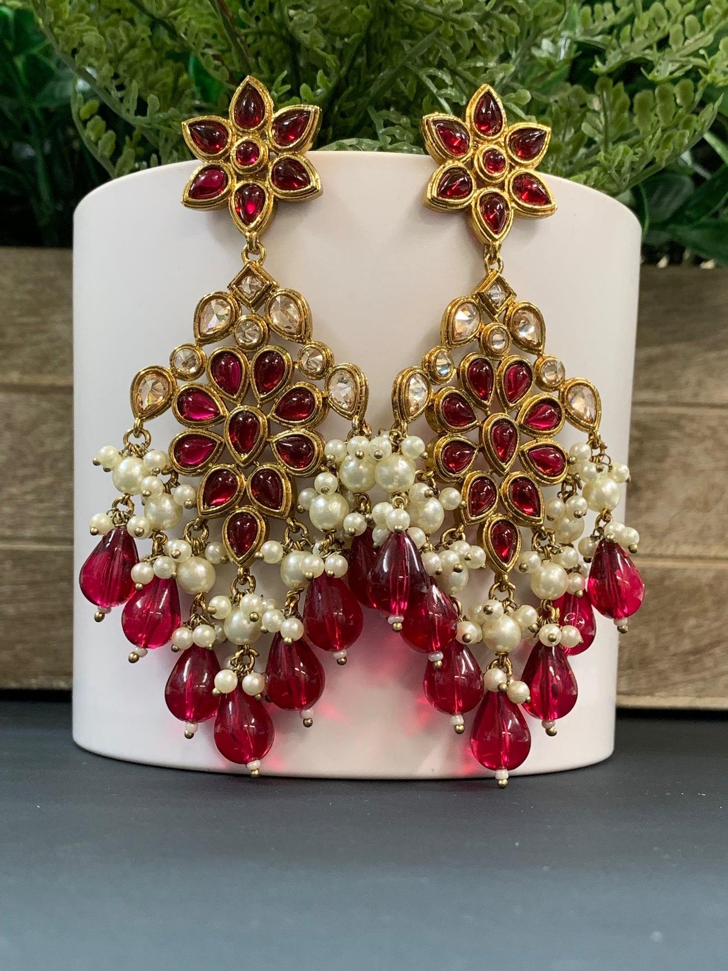 Kelly polki fashion earring monalisa red