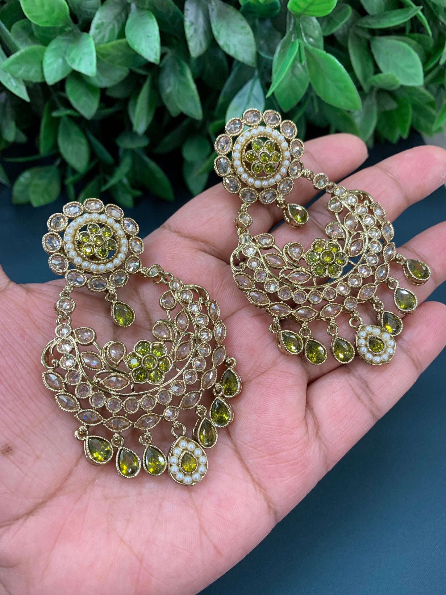 Parul polki fashion Chandbali olive/mahendi