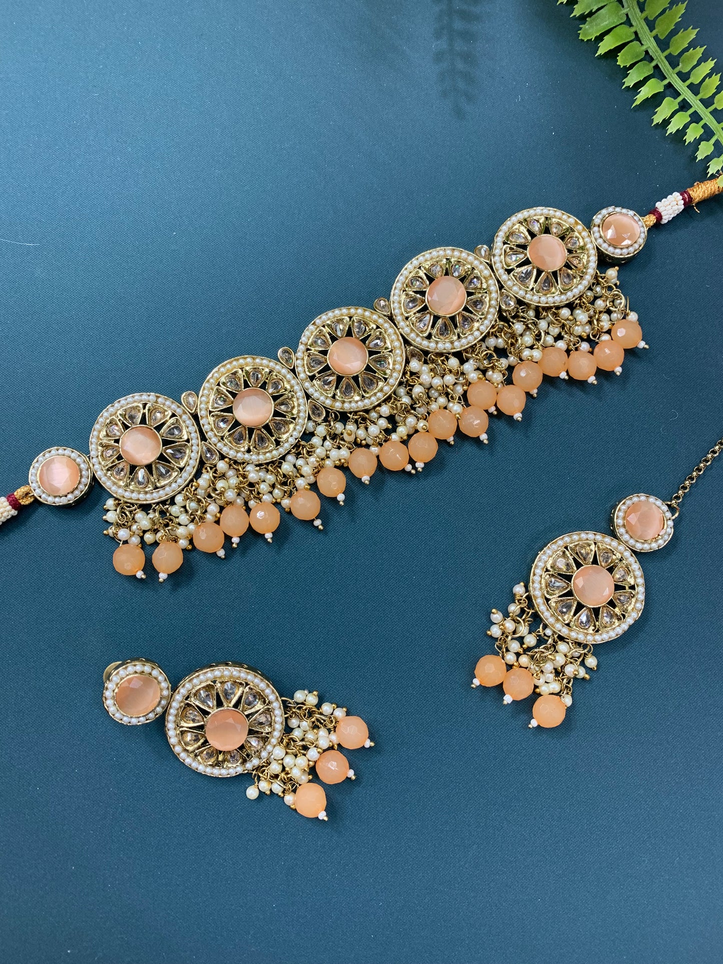 Ayesha polki choker in antique and peach