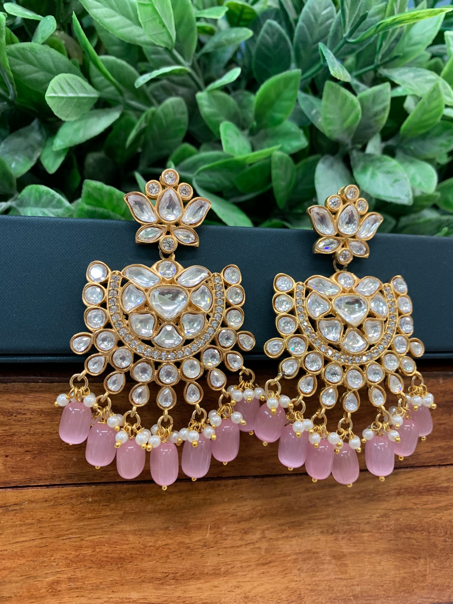 Moissanite chandbali earring blush pink