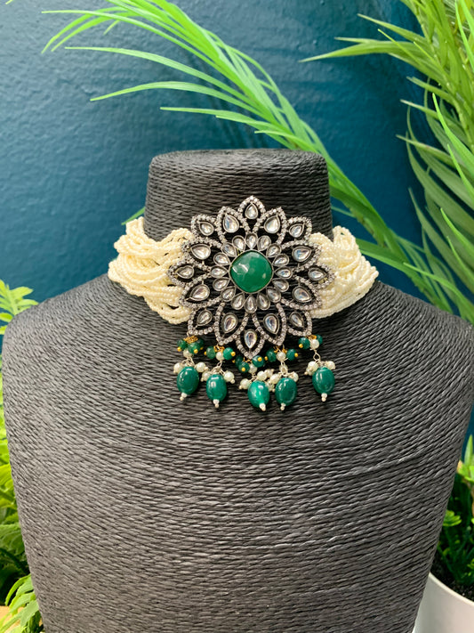 Preeto kundan choker necklace with matching studs