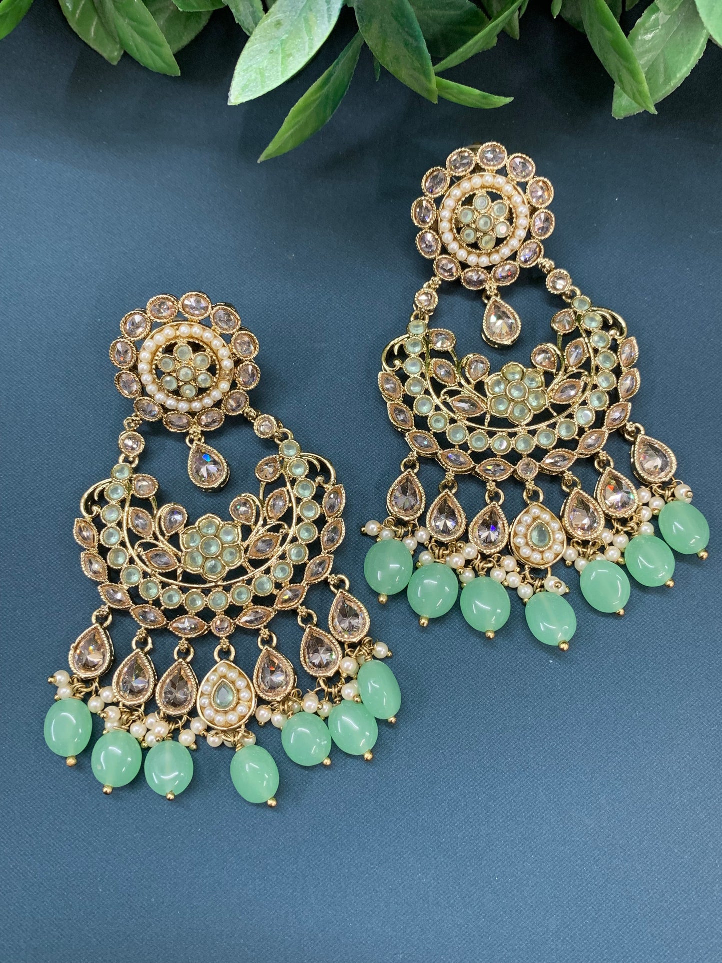Sophia polki jhumki earring antique polk/ gold /mint