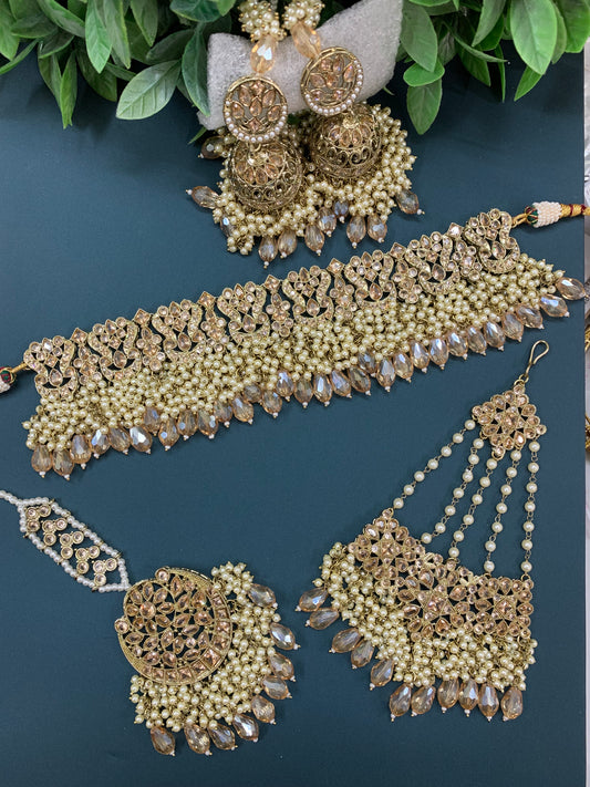 Mayflower choker necklace set with jhumar