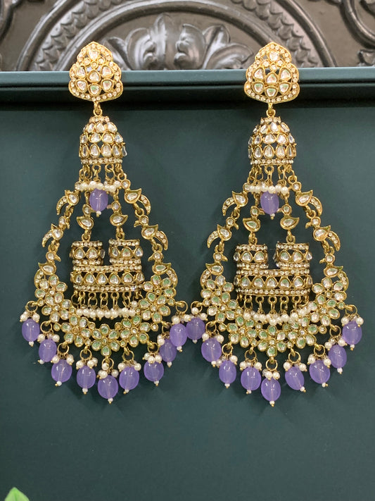 Nicole kundan fashion statement earring set gold/lavender /lilac