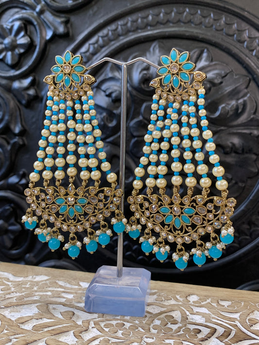 Savana reverse polki fashion statement earring phirozi blue