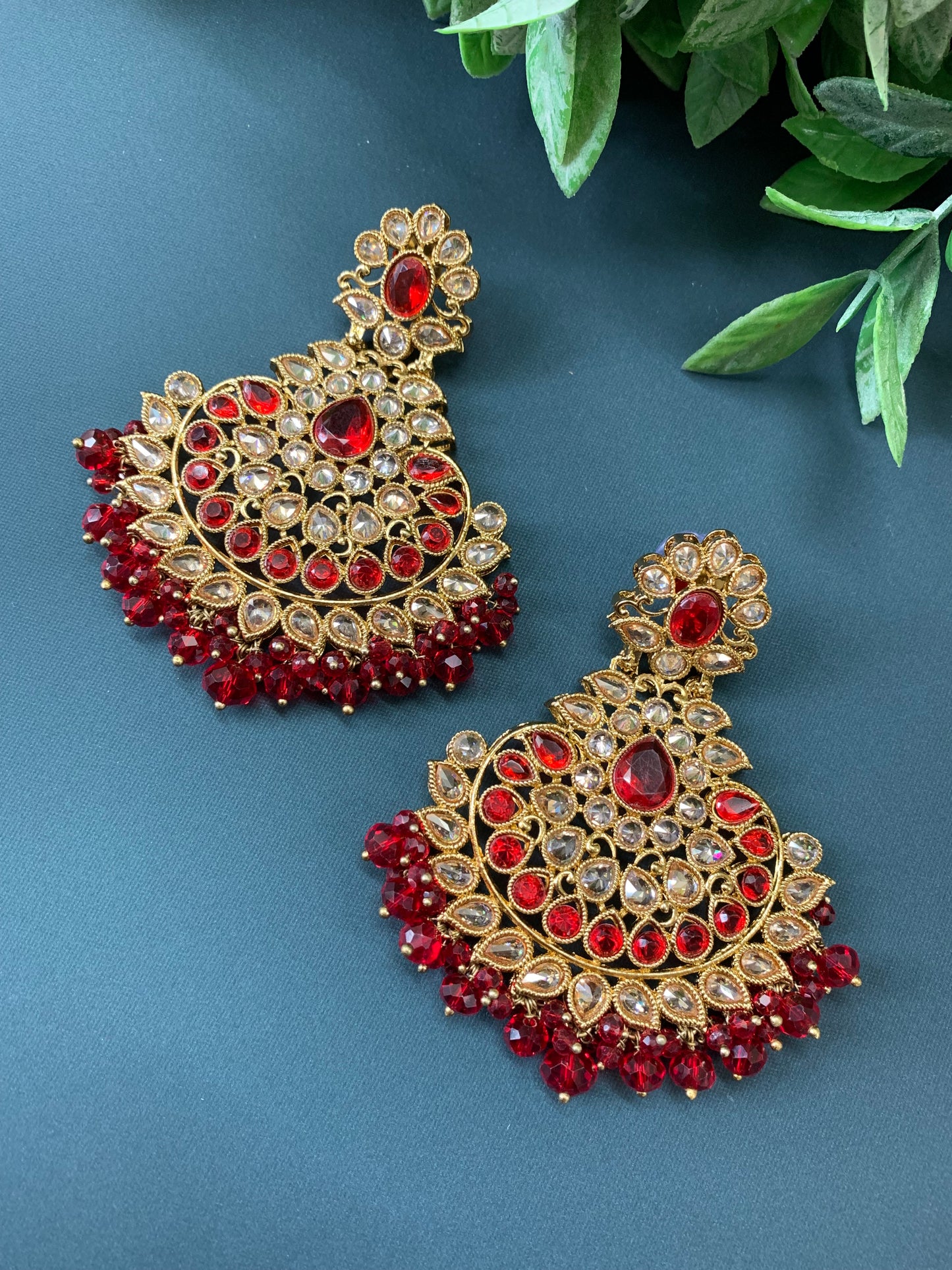 Lili polki Chandbali earring in blood red