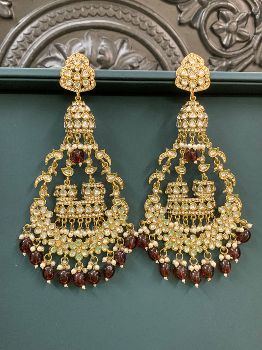 Nicole kundan fashion statement earring set gold/maroon/Burgundy