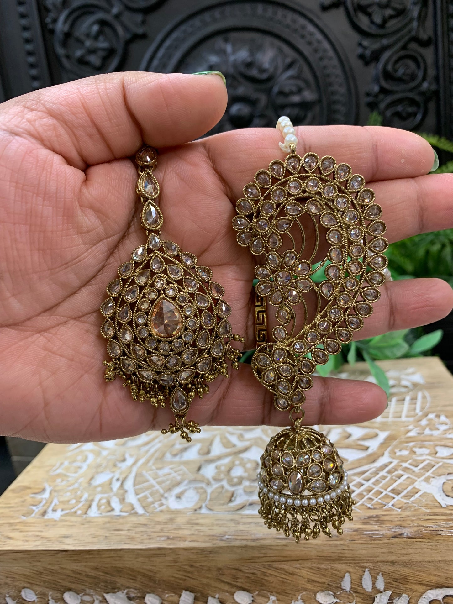 Jacklyn over the ear earring tikka jhumki sahare set gold antique