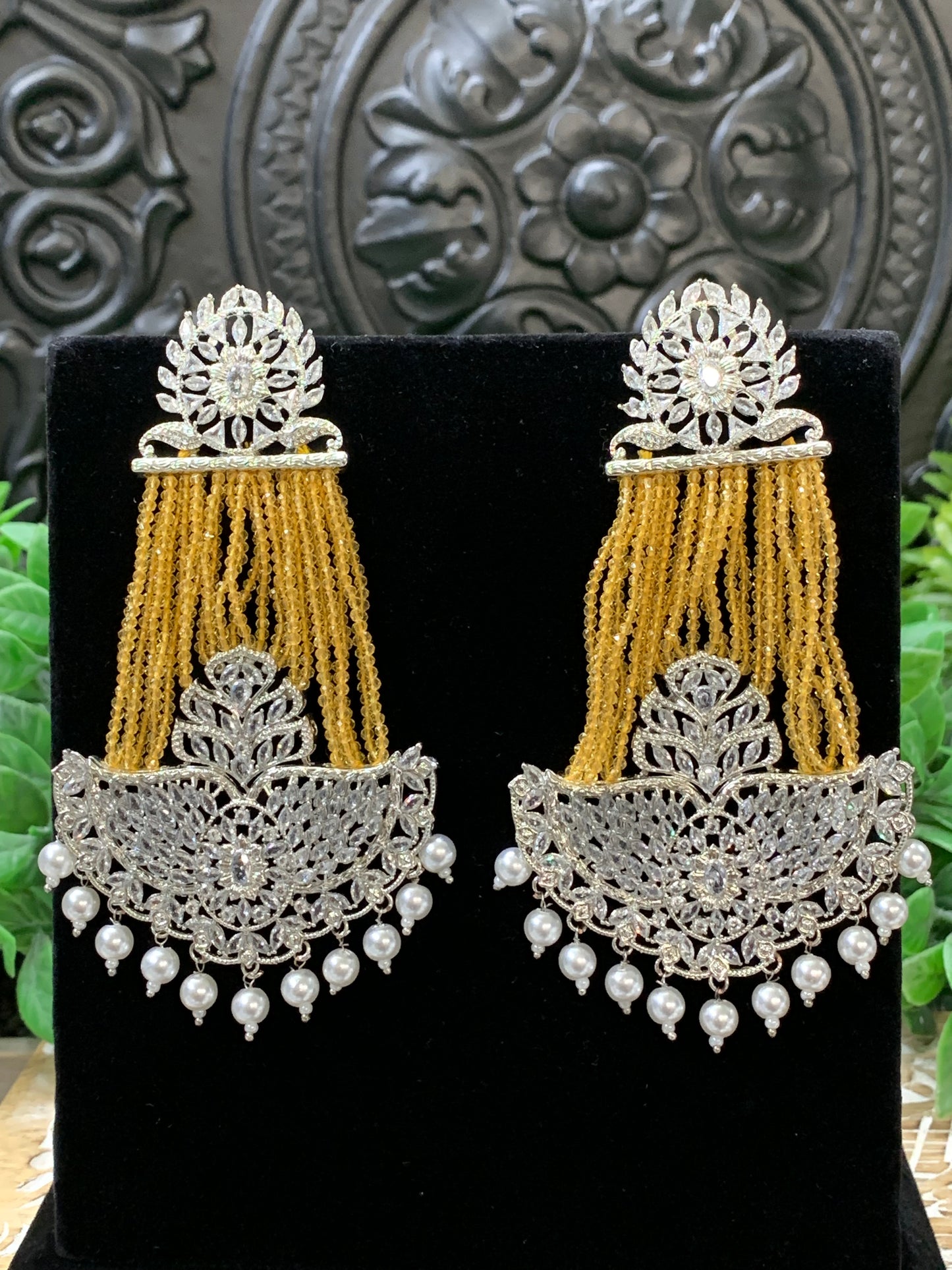 Sage polki fashion statement earring silver pink