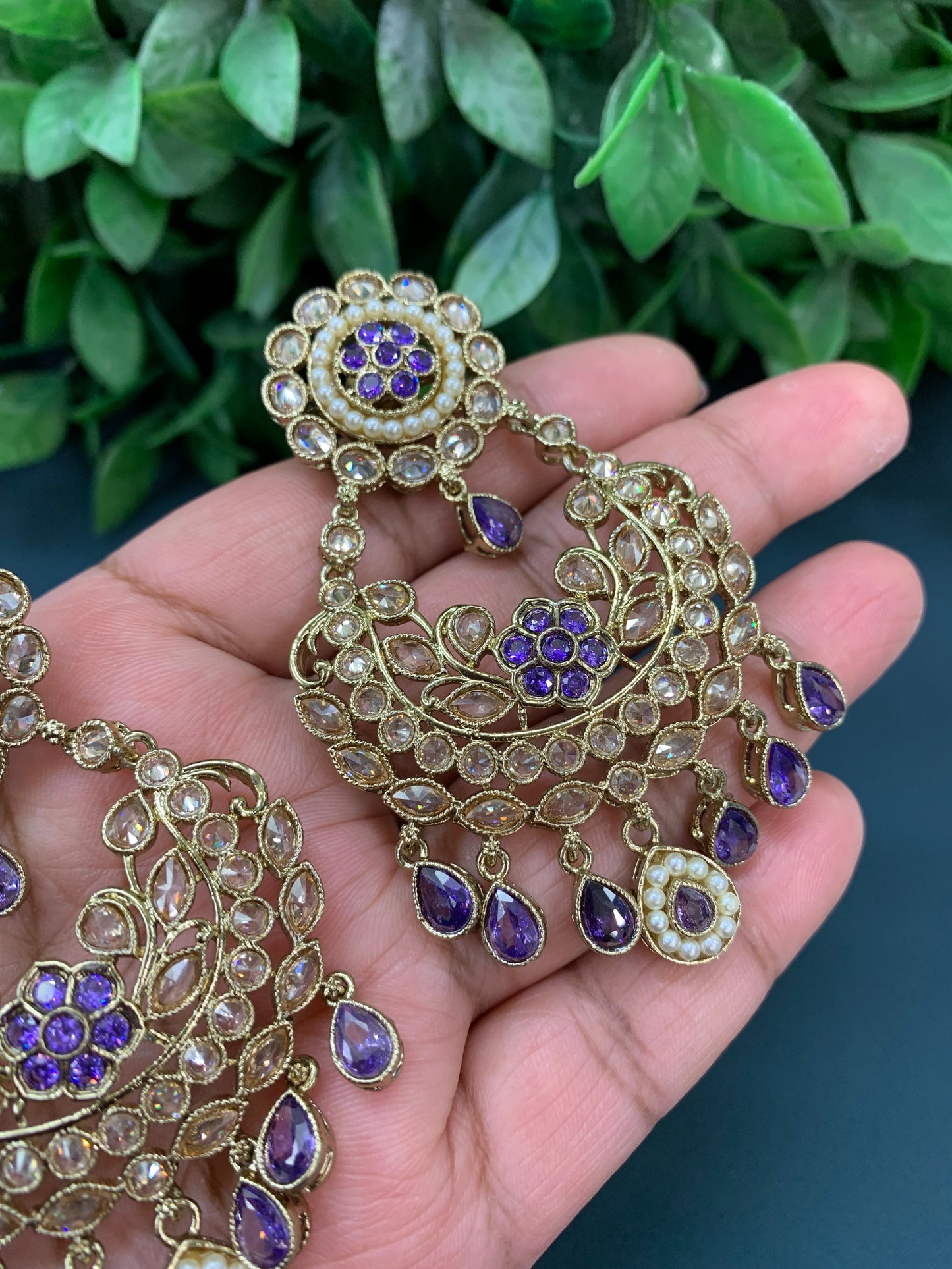 Parul polki fashion chandbali earring lavender / lilac