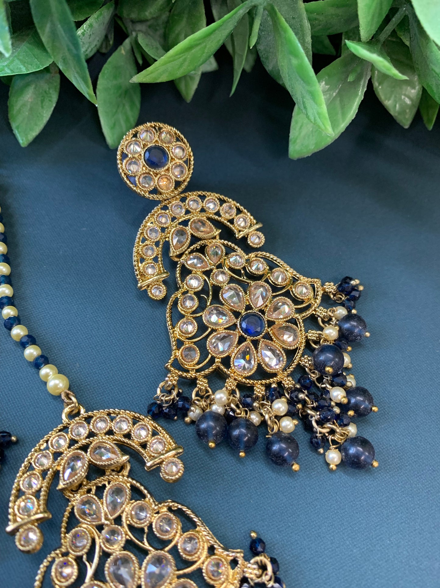 Enaya reverse popki tikka set chandbali style navy blue