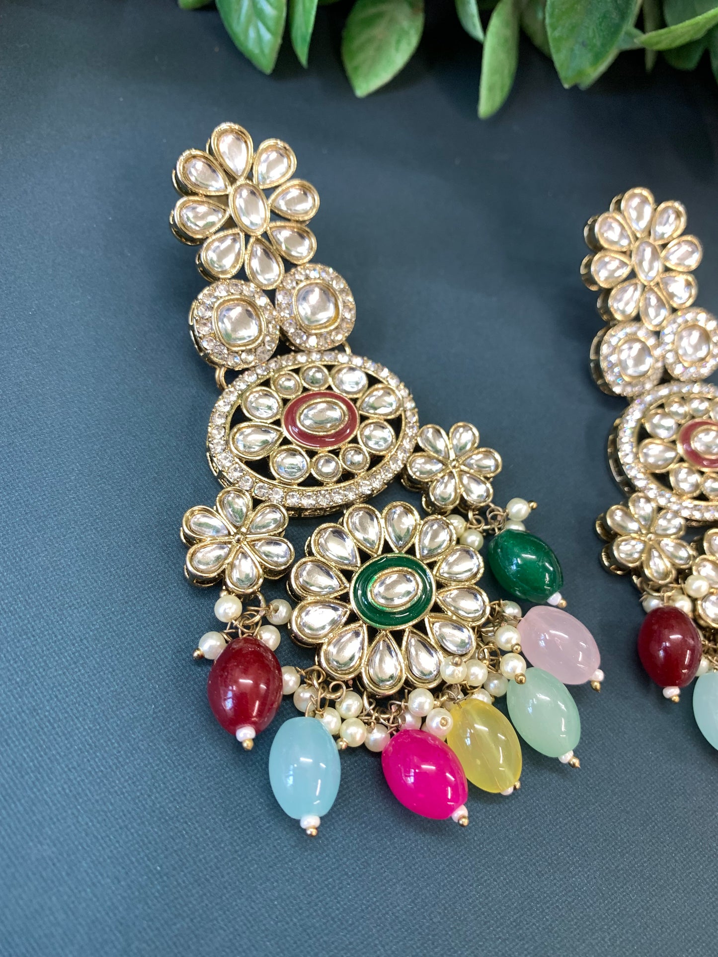 Payal kundan fashion chandbali style earring set multi