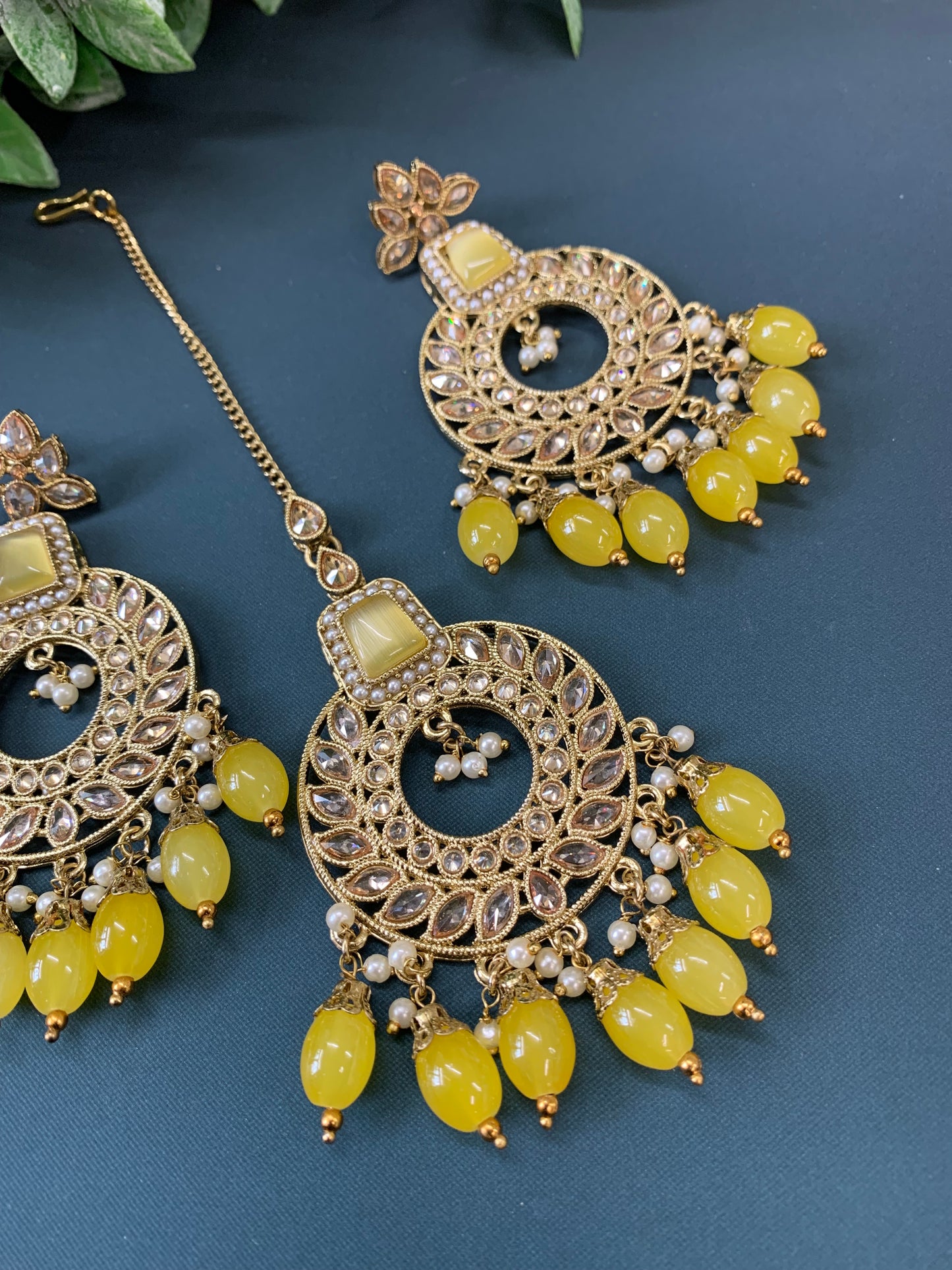 Alira tikka set polki earring tikka set pastel yellow