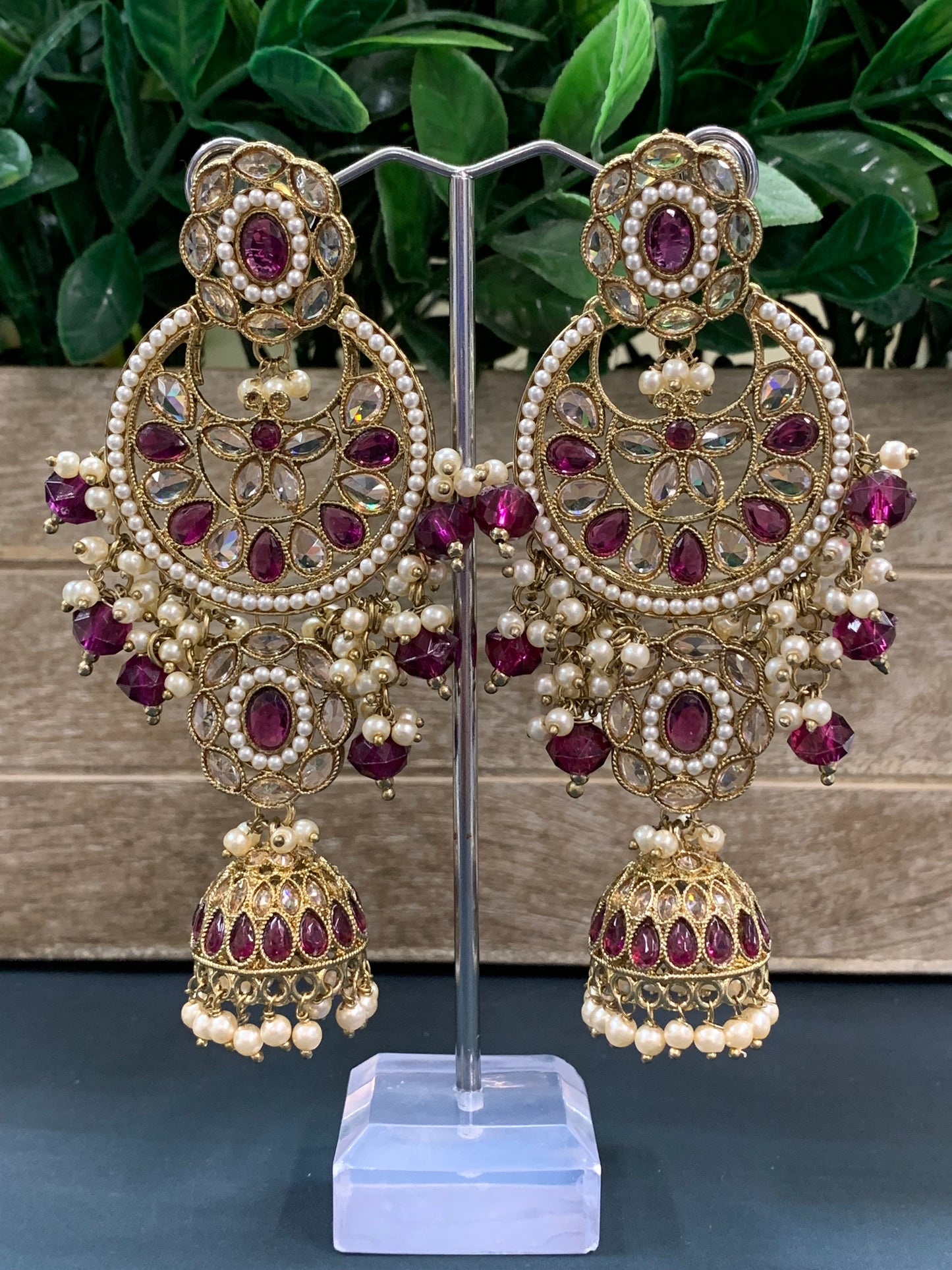 Pari polki long statement earring wine red/ cherry red