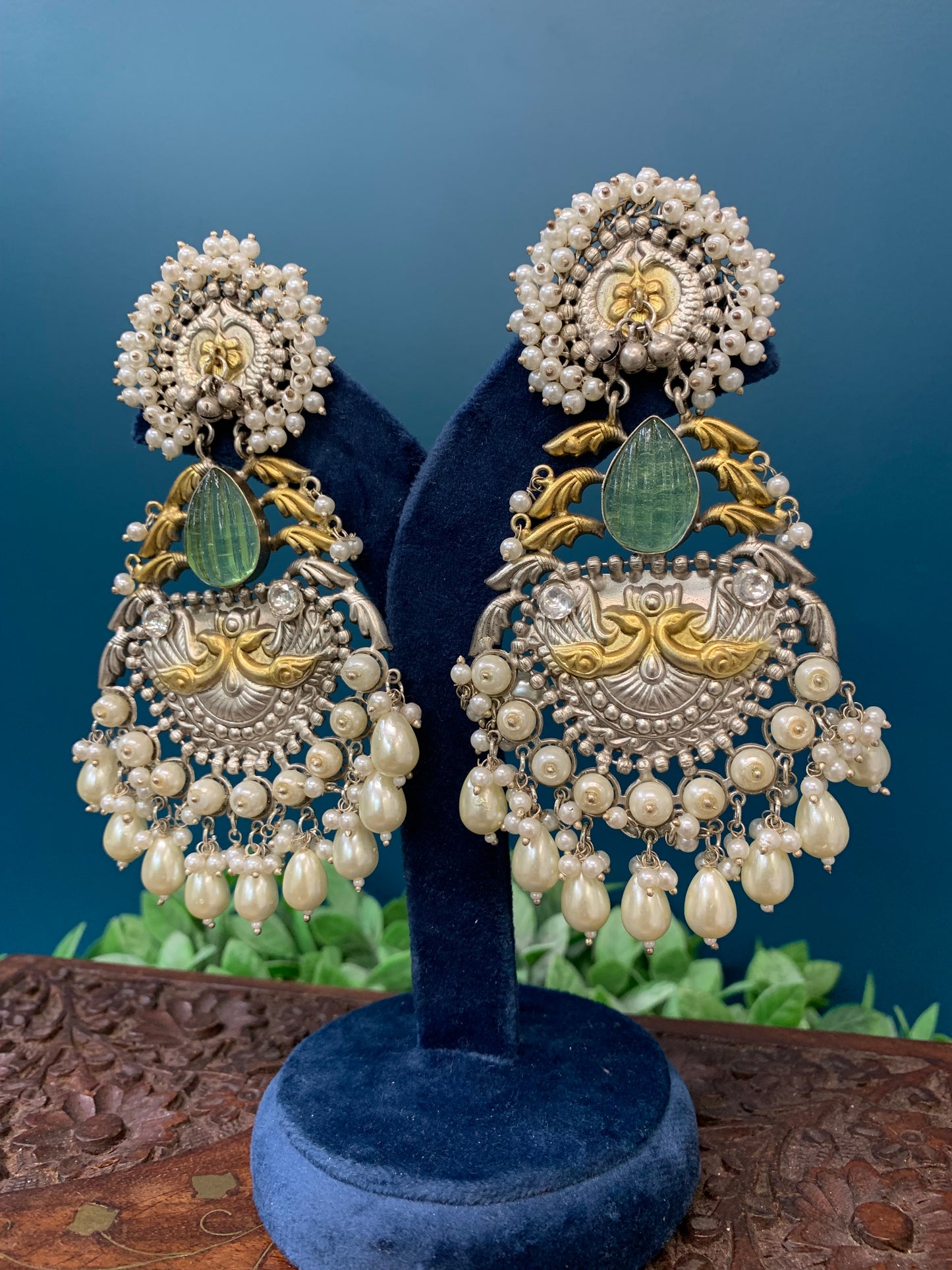 Silver replica oversize chandelier earring dual tone