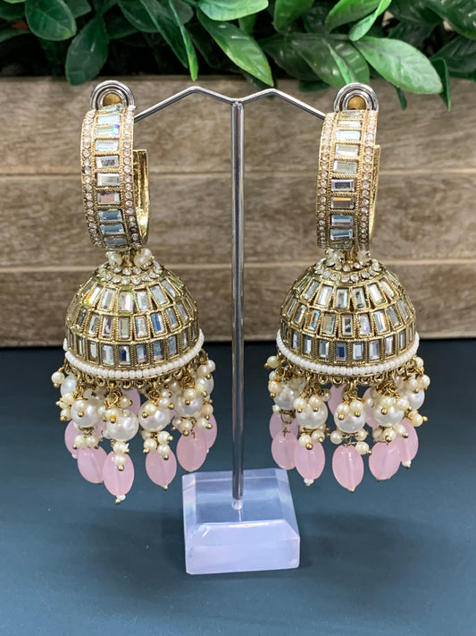 Amrita statement Mirror jhumki earring blush pink