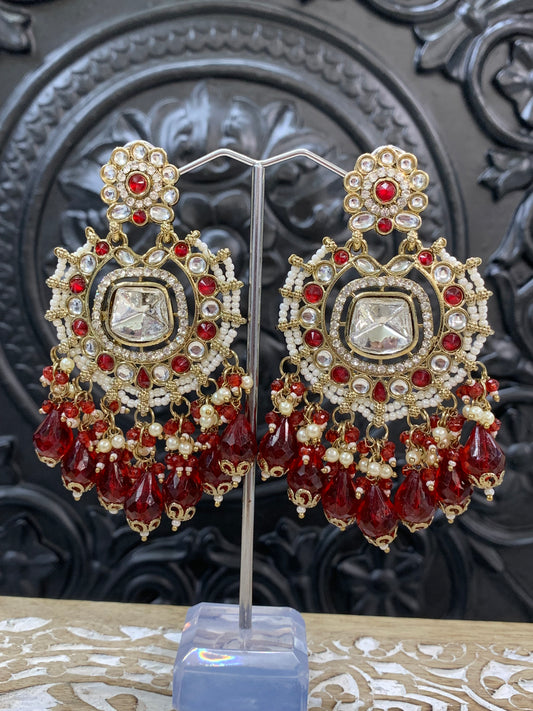 Isabella statement kundan chandbali fashion earring red maroon burgundy