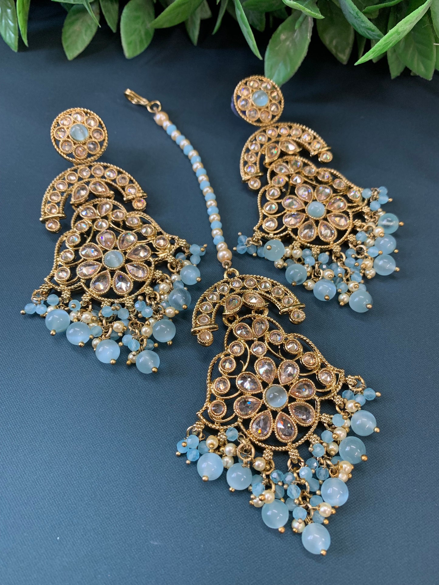 Enaya reverse popki tikka set chandbali style baby blue