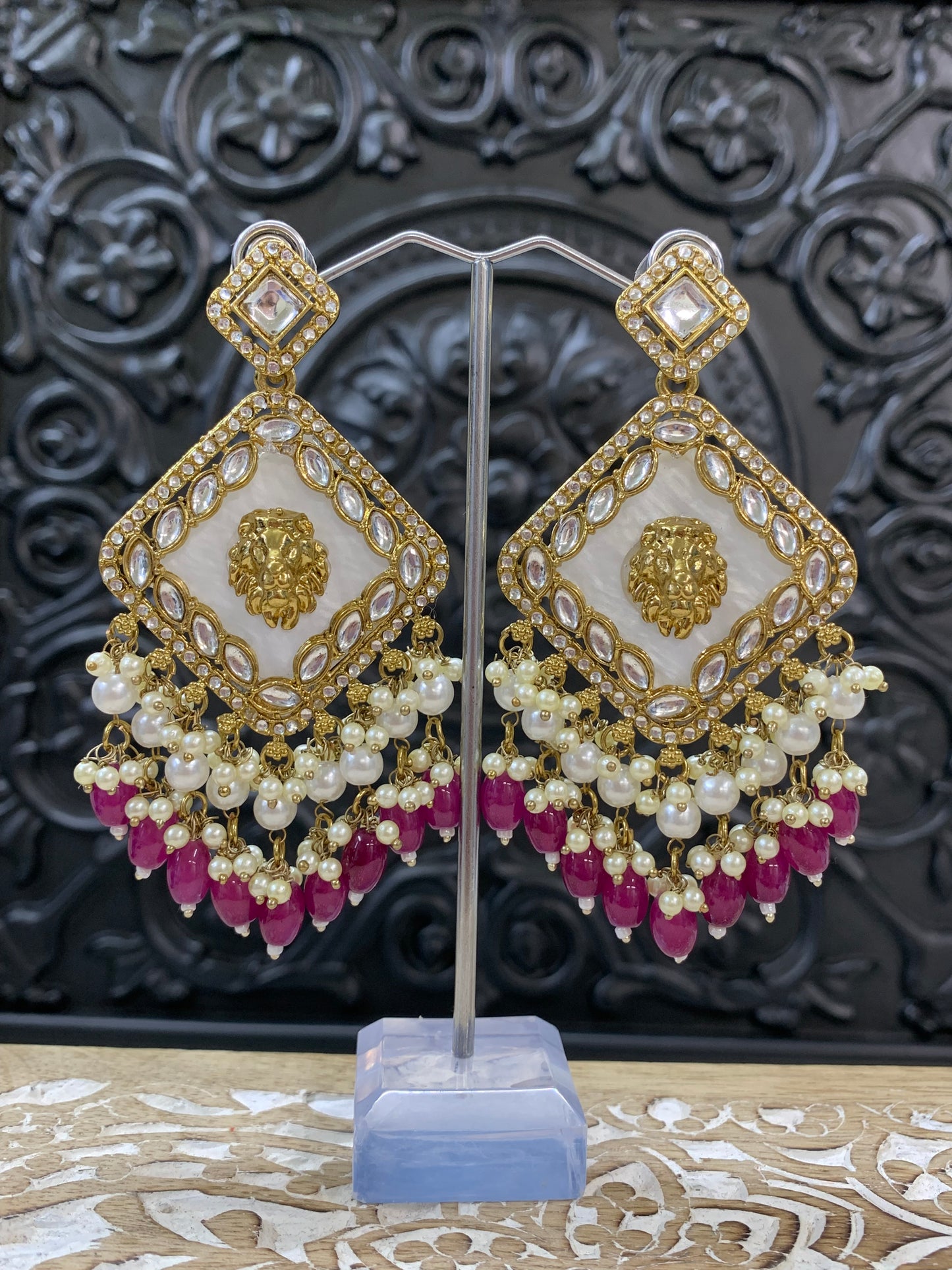 Amaya statement sabyasachi fashion earring tiger detail mauve