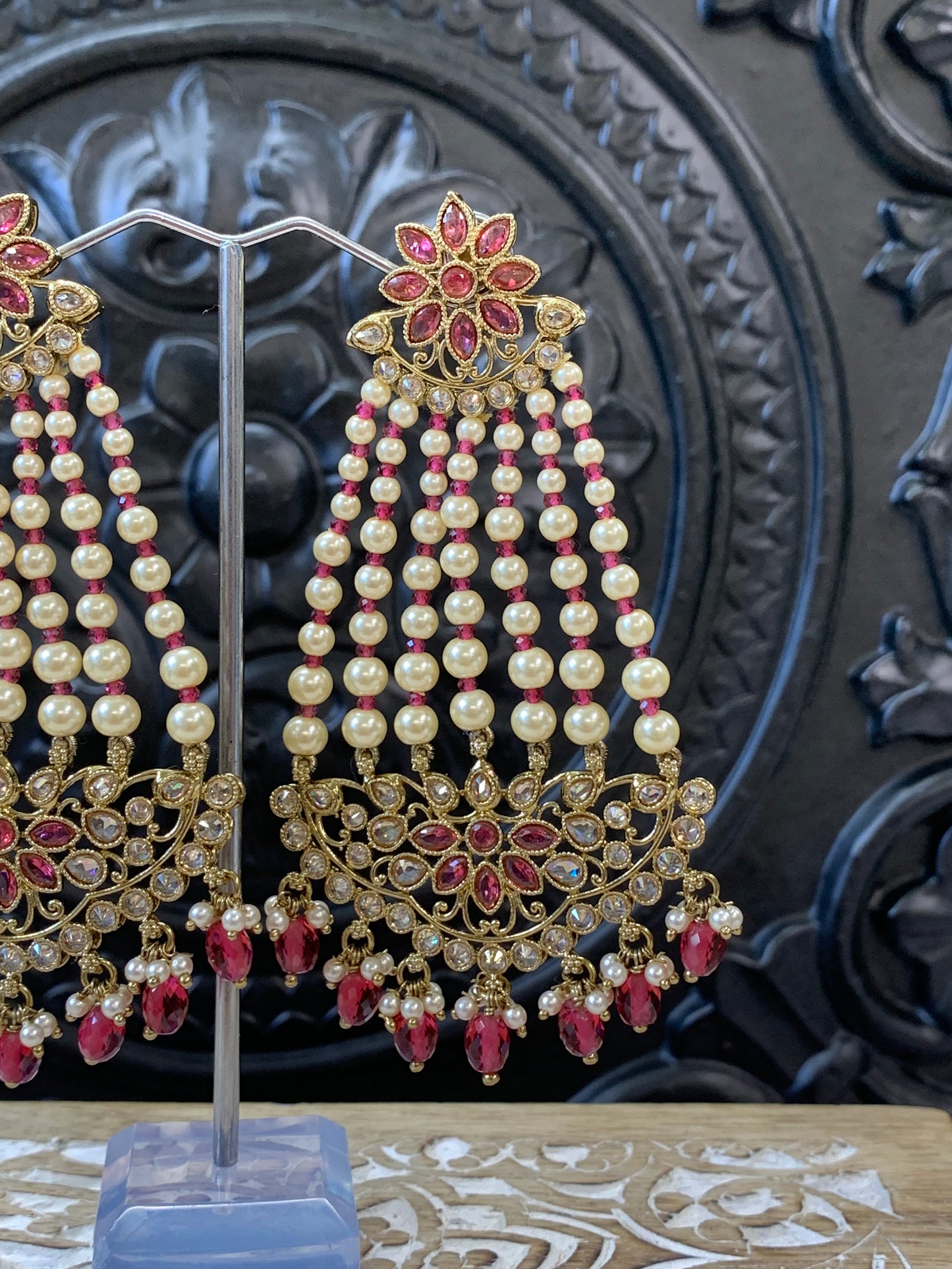 Savana reverse polki fashion statement earring cherry red crystal