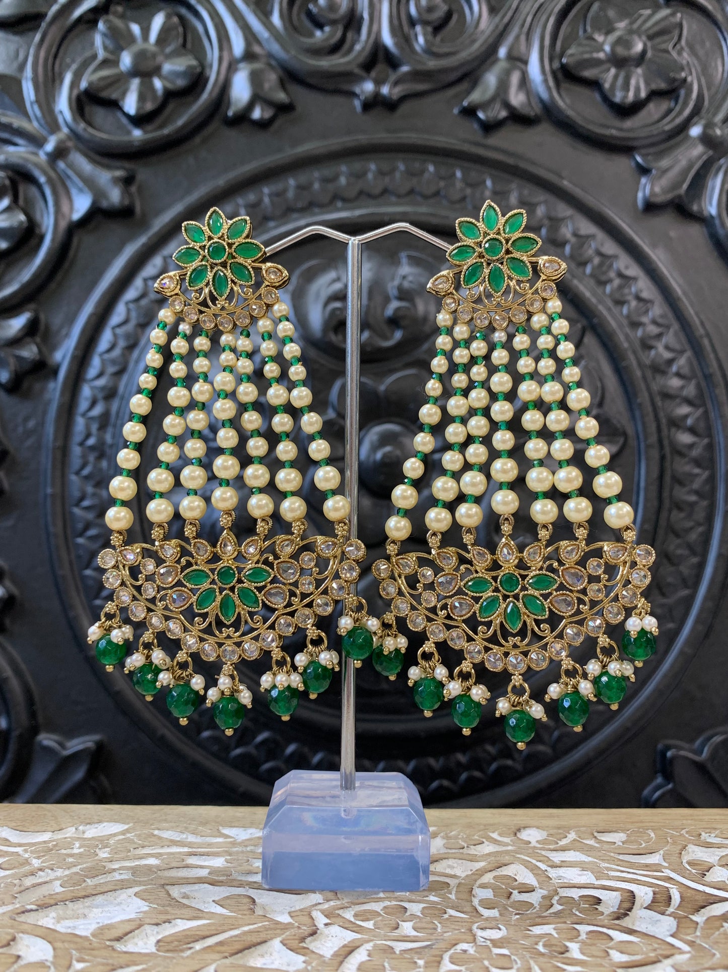 Savana polki fashion statement earring emerald green