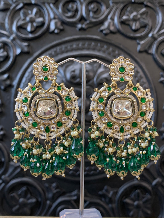 Isabella statement kundan chandbali fashion earring emerald green dark green