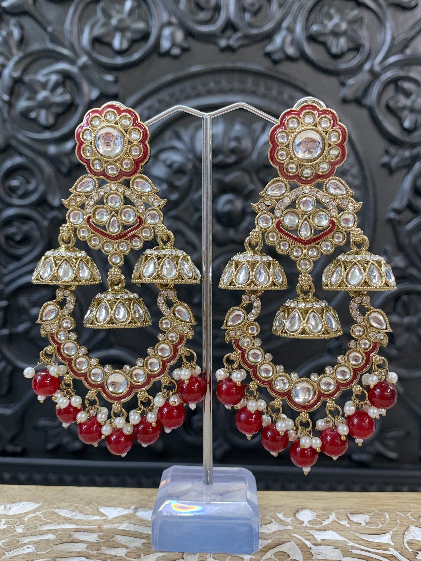 Emily fashion earring tiger detail red maroon burgundy