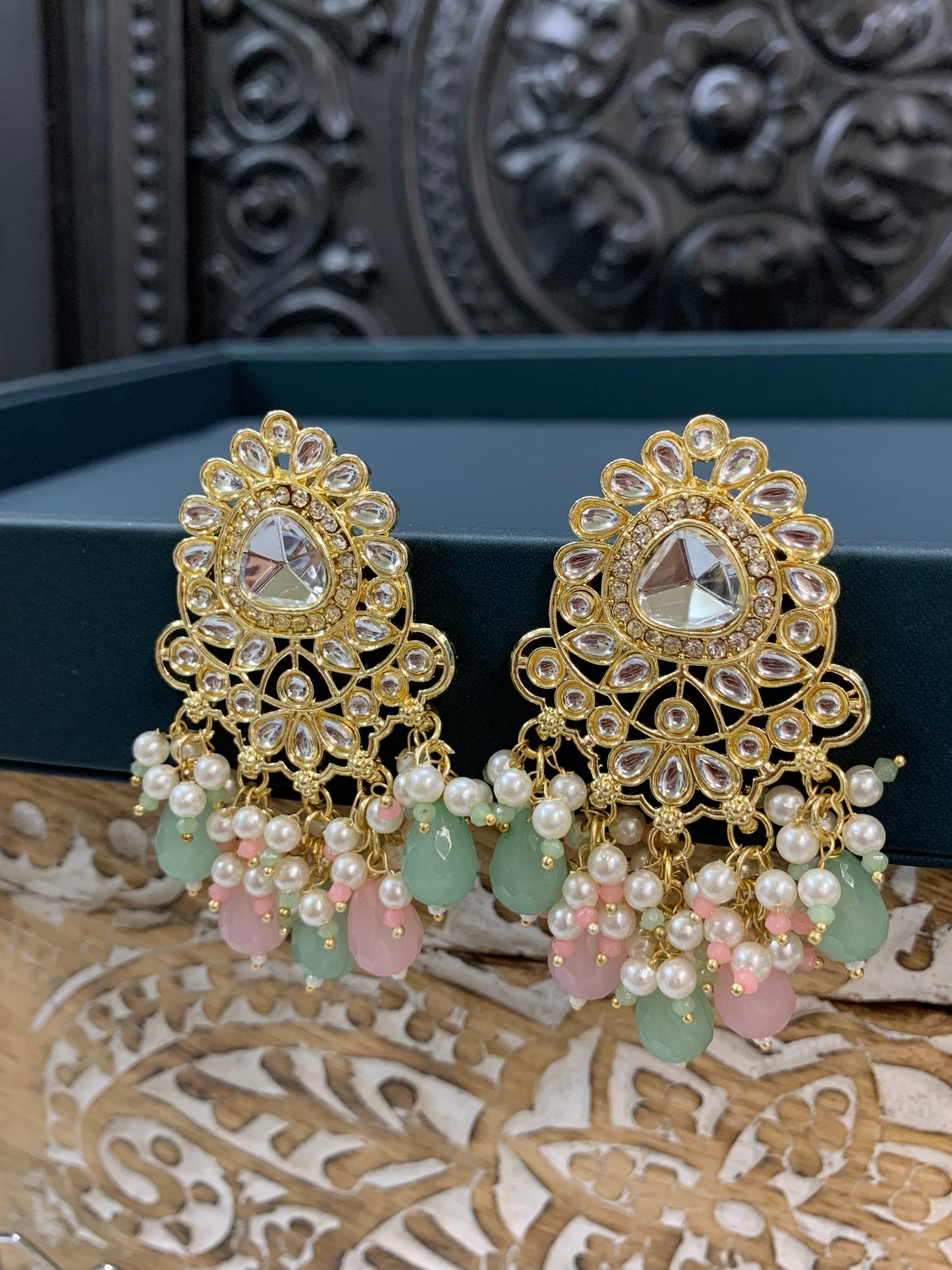 Joel gold kundan stud earring with pastel multi crystal